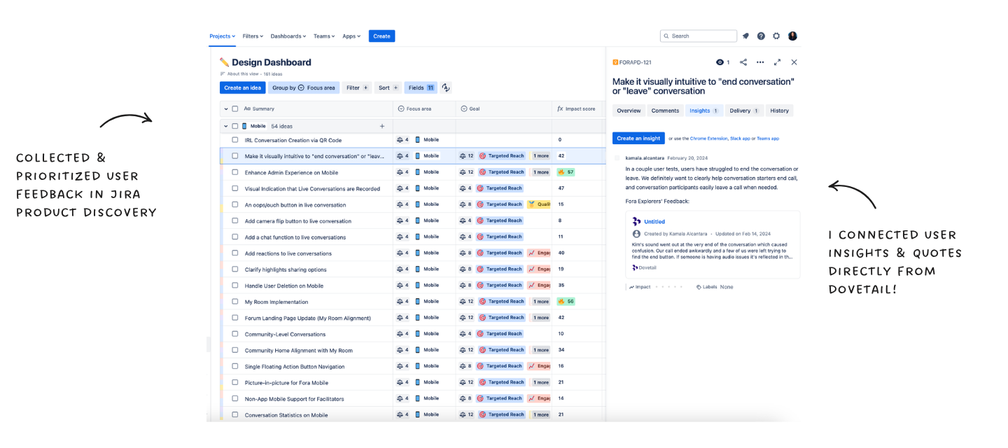 Screenshot of a JIRA discovery dashboard