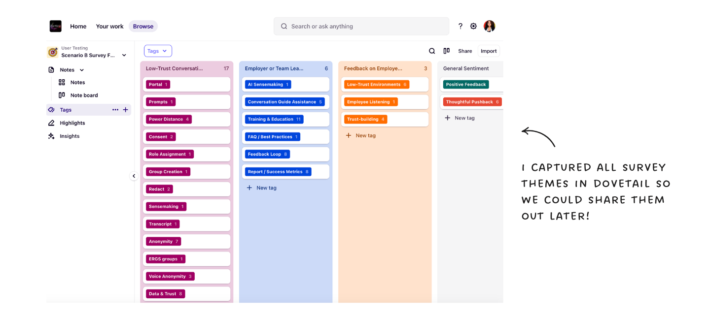 Screenshot of Dovetail parent and child codes