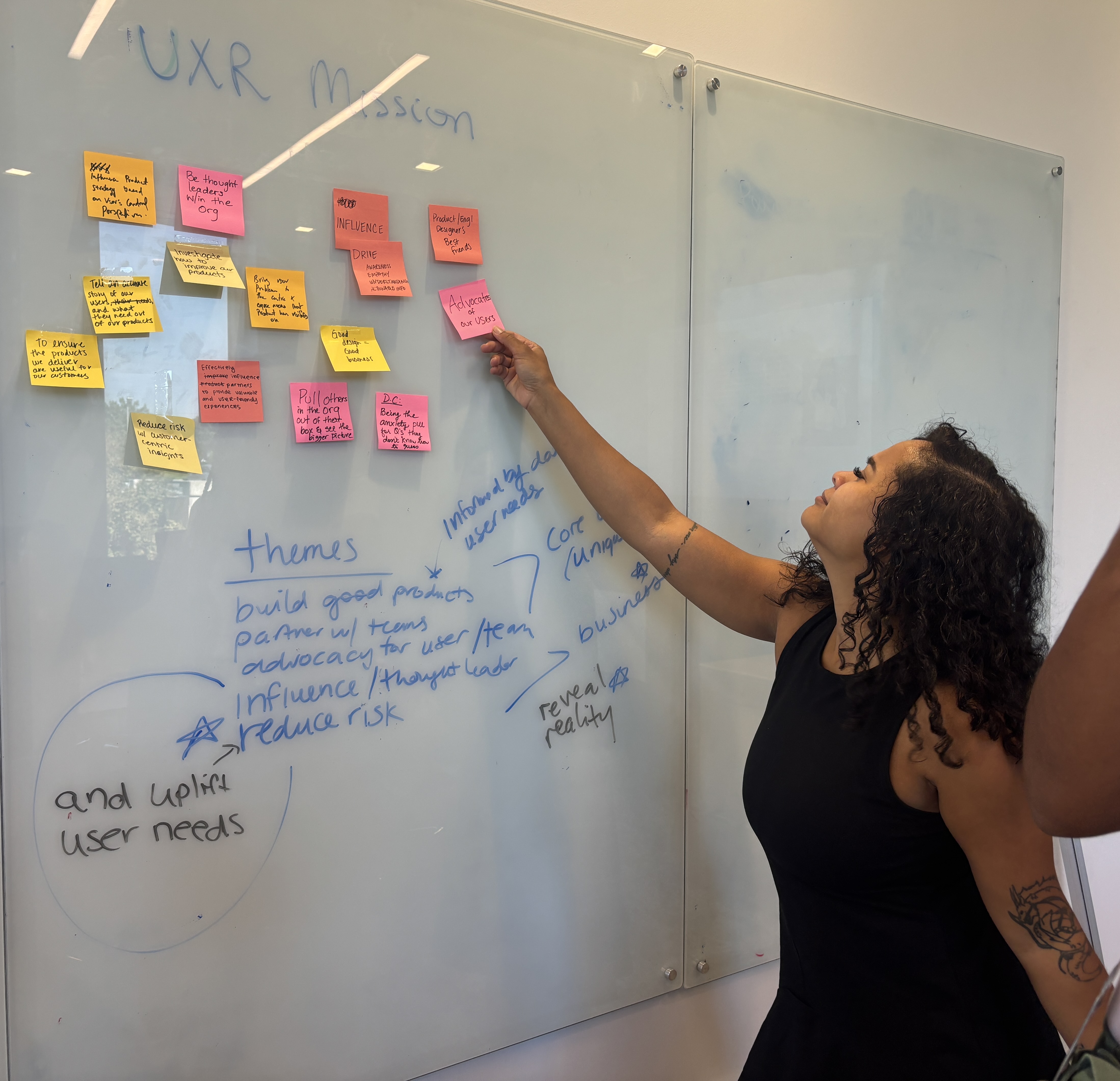 picture of a researcher putting sticky notes on a whiteboard